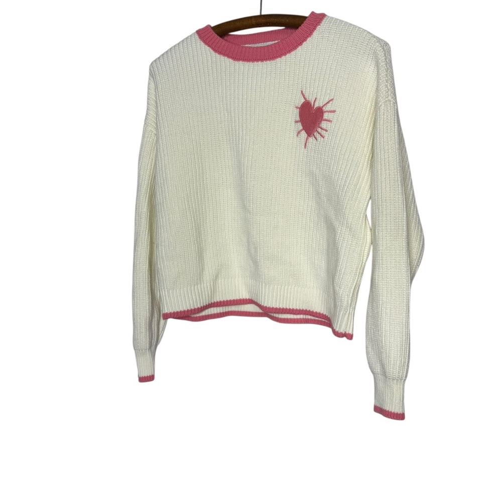 KERRI ROSENTHAL XOKR Sweater Radiant Heart Contrast Cuff Cream Pink sz M anthro
